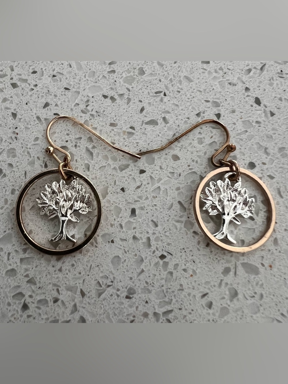 Tree of Life Dangle Earrings - Gold Tone Silver Tree Drop Earrings